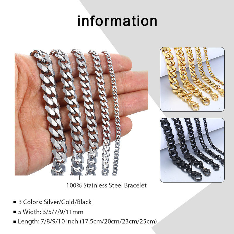 Miami Chunky Chain Bracelet Punk Jewelry For Men Women 18K Gold Plated Curb Cuban Link Chain Stainless Chain Bracelet