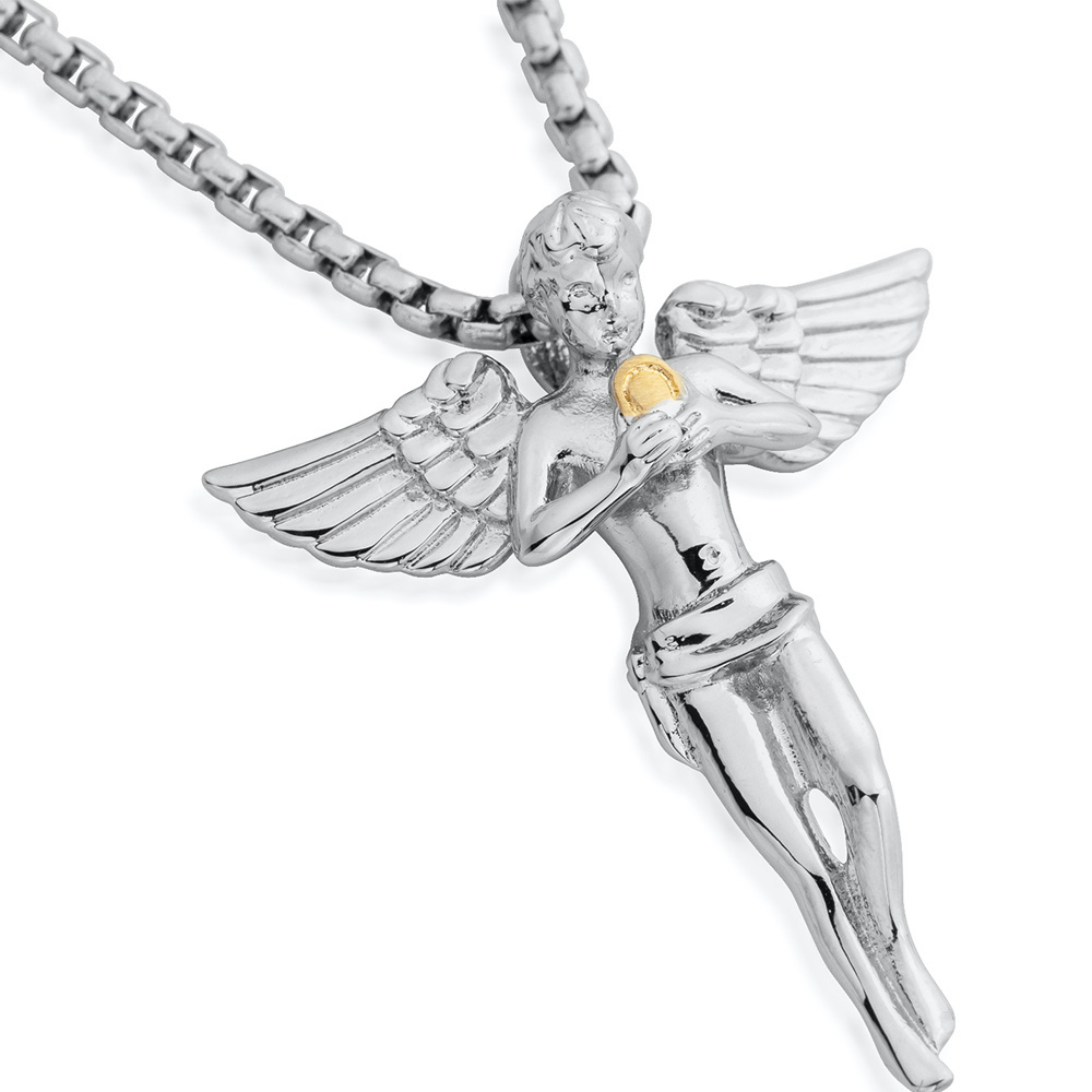 18K Gold Angel Wing Necklace Jewelry Stainless Steel Guardian Los Angeles Women Men Angel Pendant Necklace