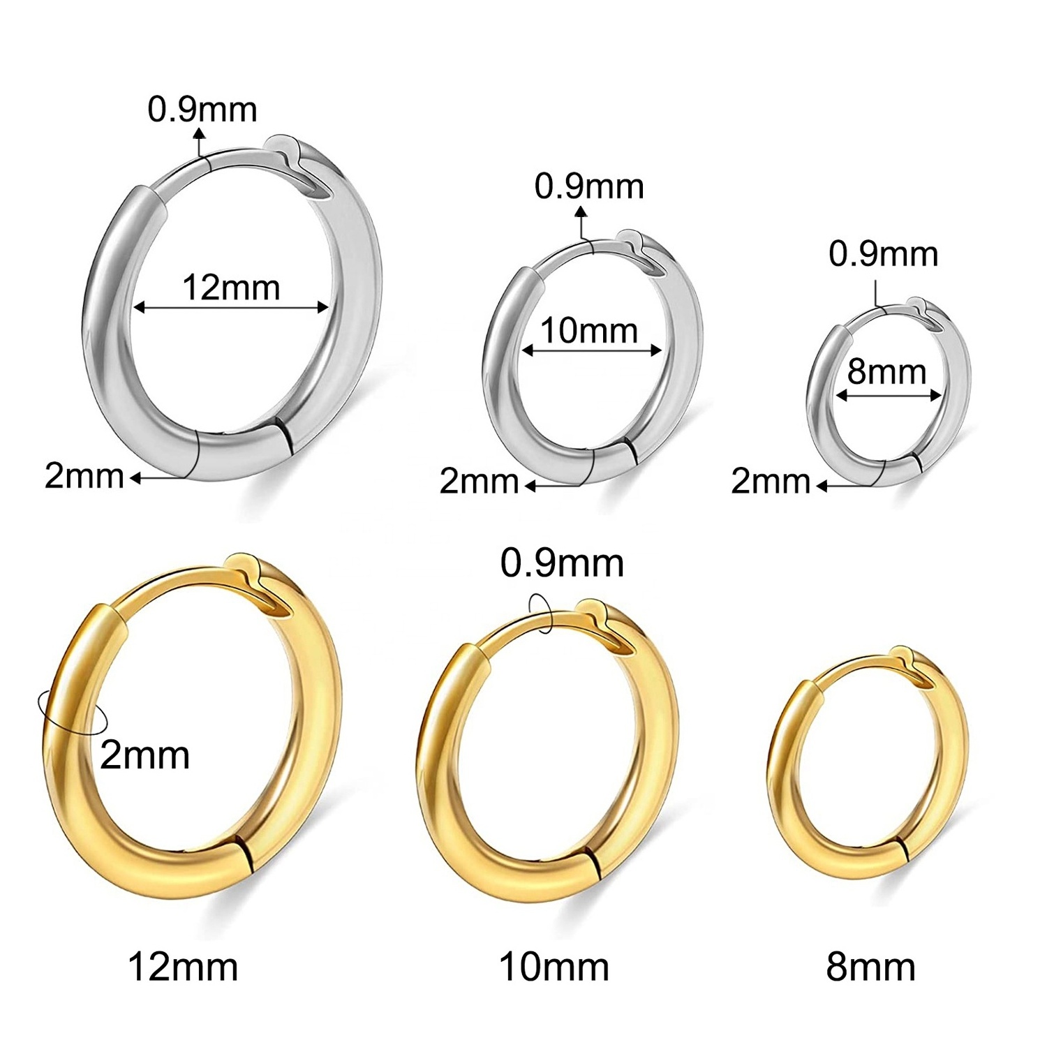 18k Plated Stainless Steel Round Small Women Men Huggies Earrings Black Gold Silver Hoop Earrings For Men Women