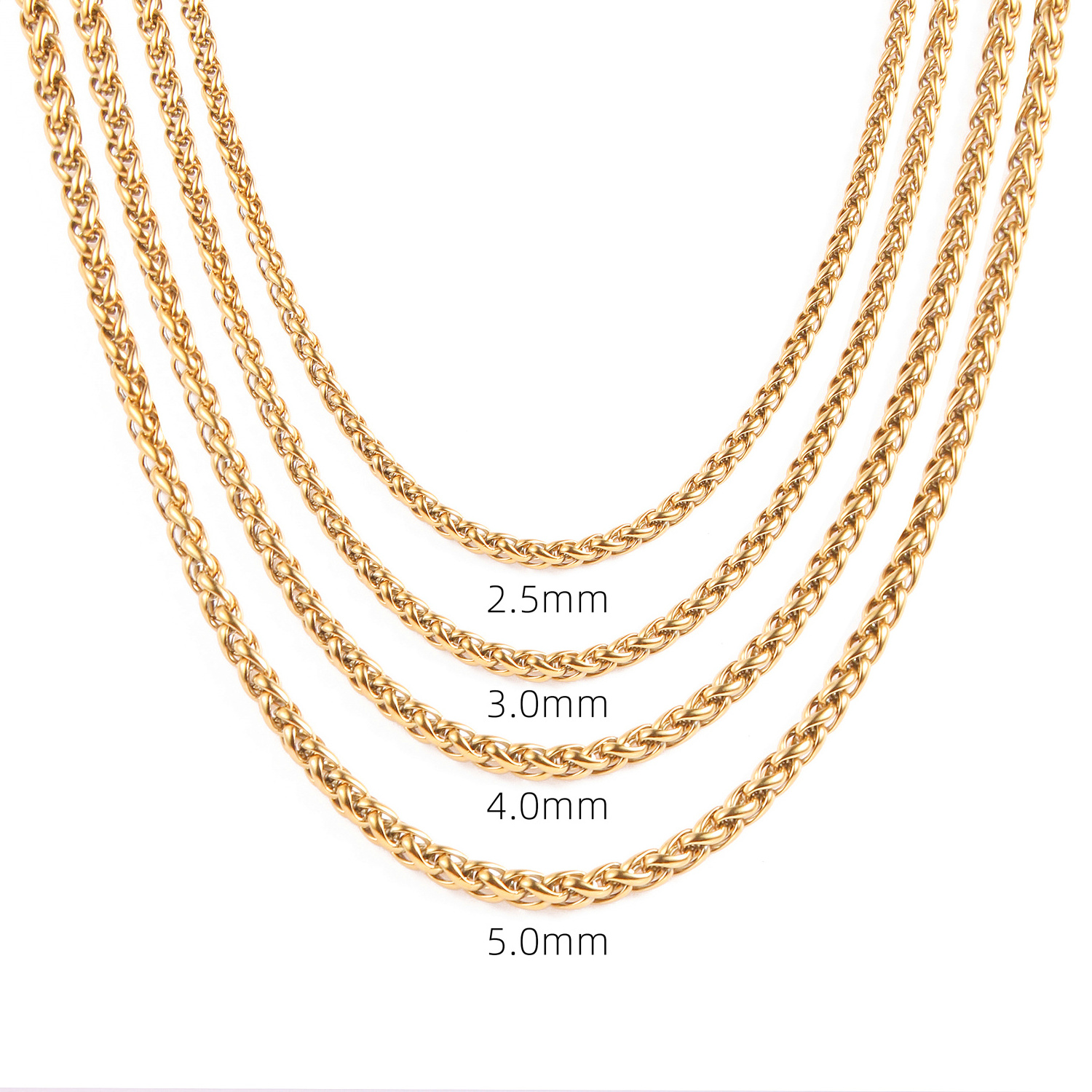 Gold PVD Plated Stainless Steel 3/4/5/6/7mm Keel Chain Flower Basket Chain Necklace Wheat Chain For Men