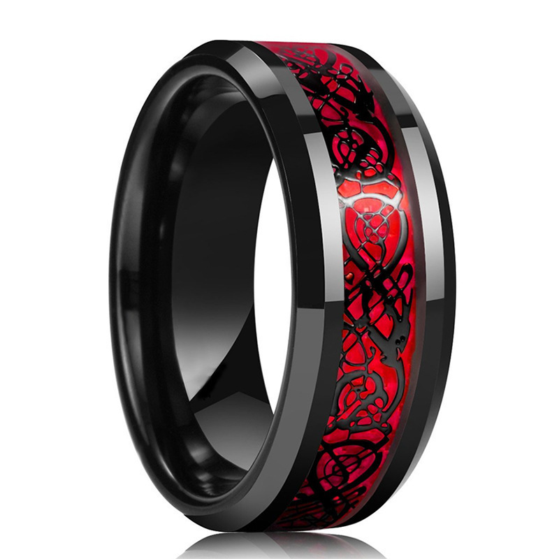 Wholesale Red Green Celtic Rings 8mm Black Dragon Tungsten Men Women Wedding Band