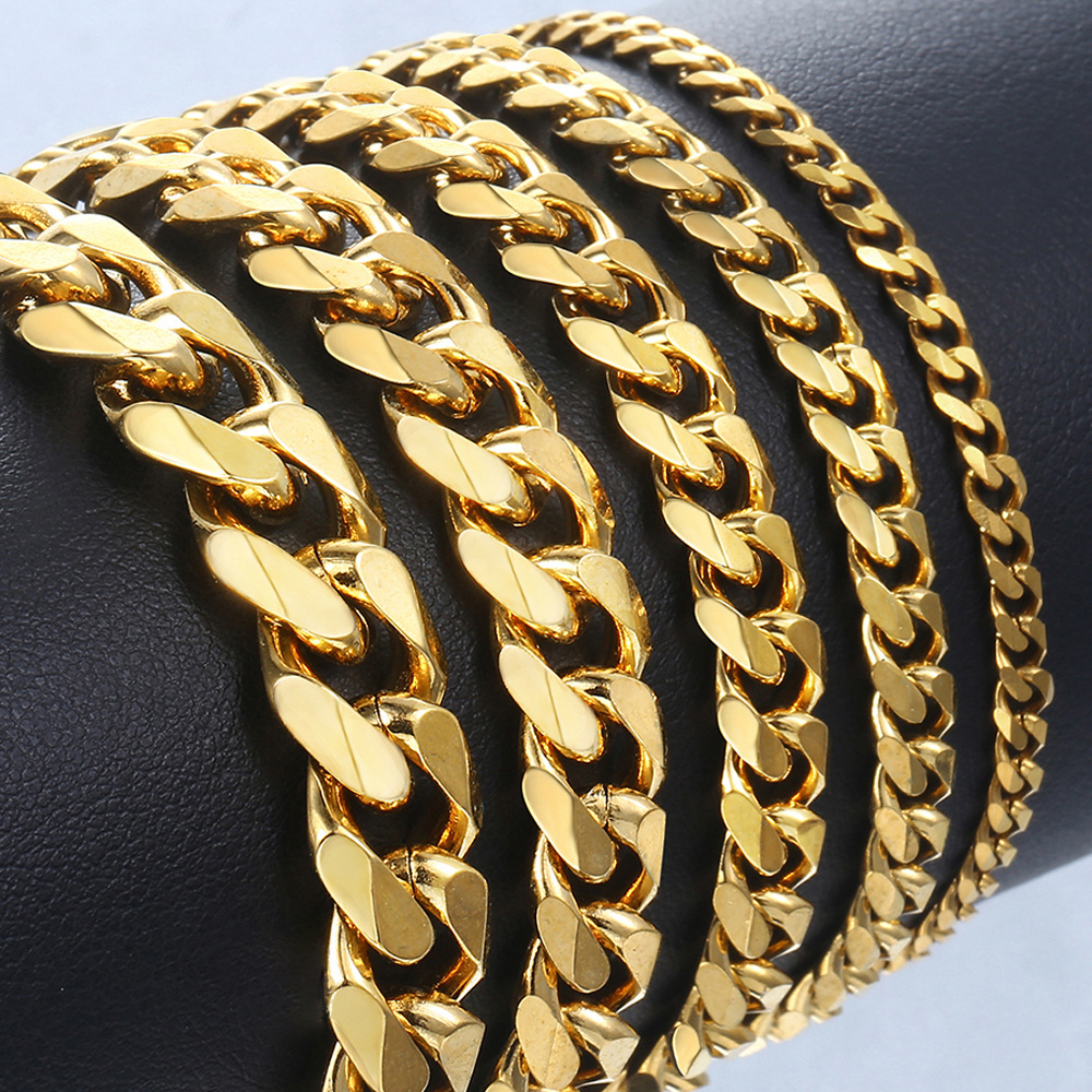 Miami Chunky Chain Bracelet Punk Jewelry For Men Women 18K Gold Plated Curb Cuban Link Chain Stainless Chain Bracelet