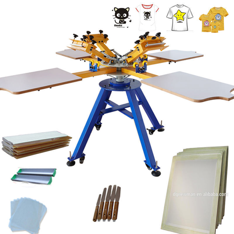 manual carousel octopus 4 color 4 station silk screen printer/printing machine with squeegee and some material  for sale