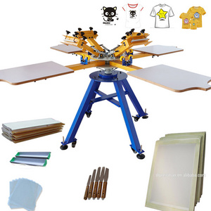 manual carousel octopus 4 color 4 station silk screen printer/printing machine with squeegee and some material  for sale