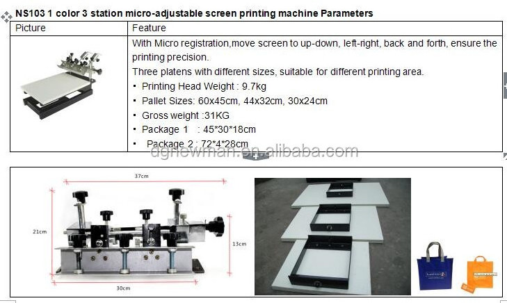 NS103 Manual desk top 3 platens 1 color screen printing machine press