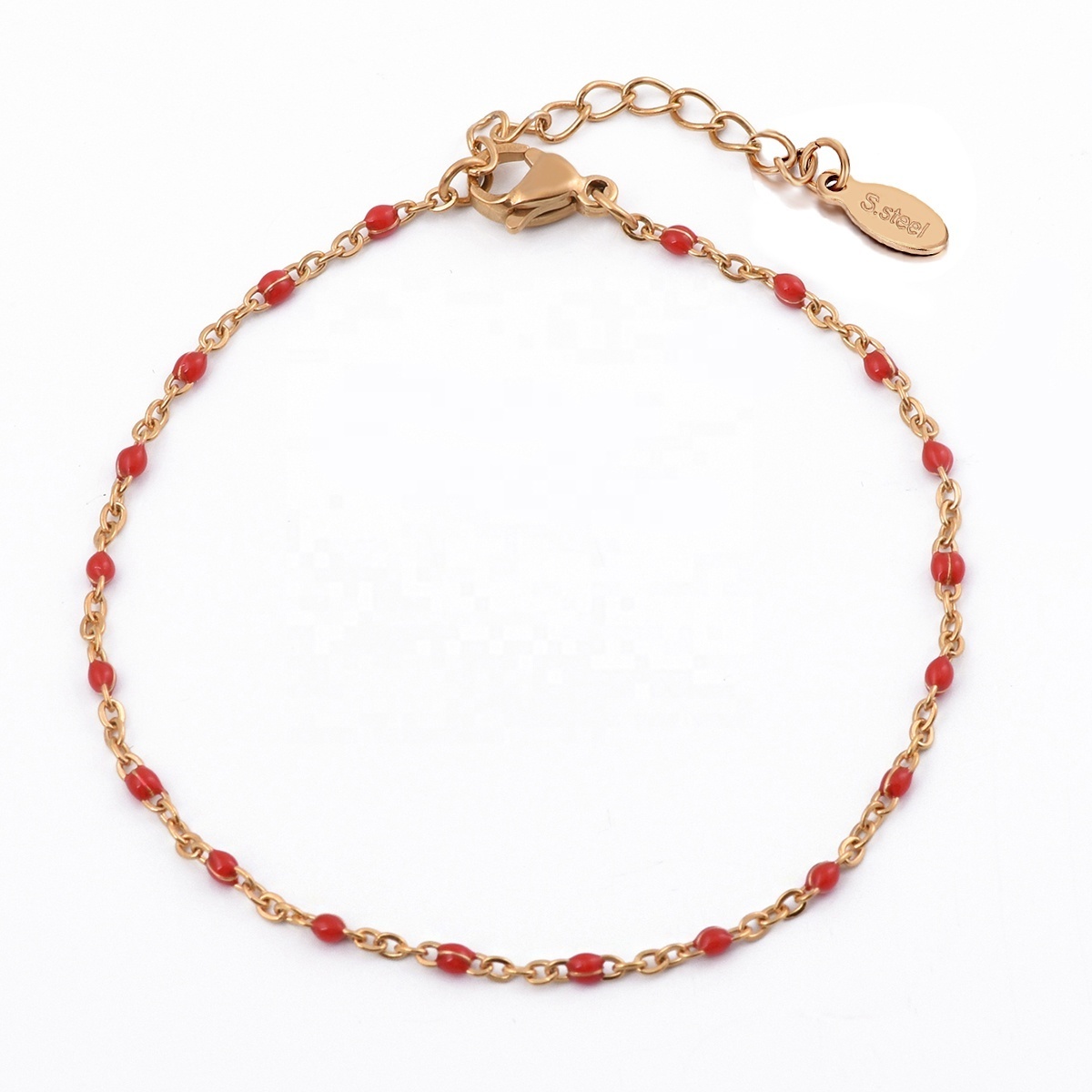 stylish stainless steel plain simple chain bling energy enamel colorful bracelet for girls