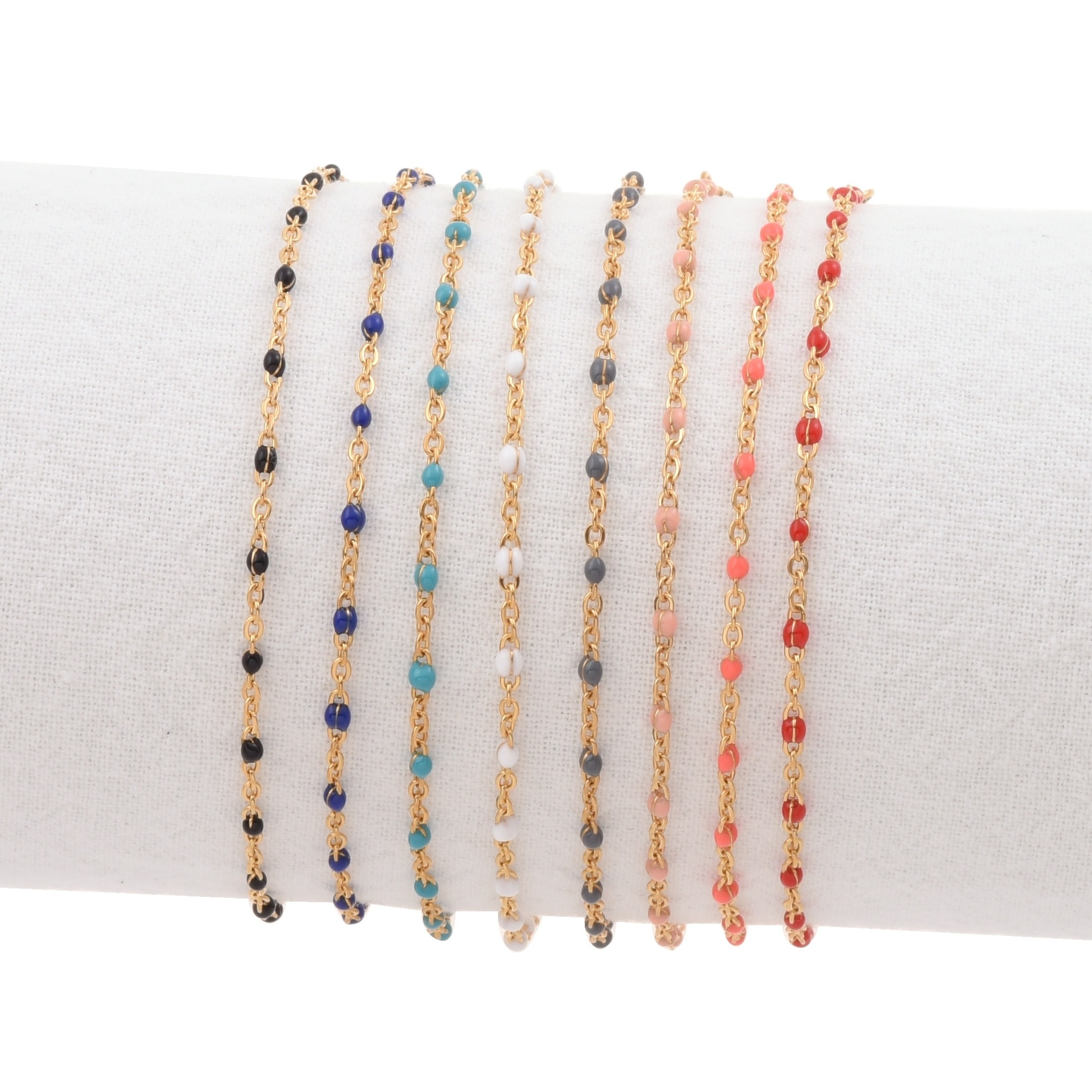 stylish stainless steel plain simple chain bling energy enamel colorful bracelet for girls