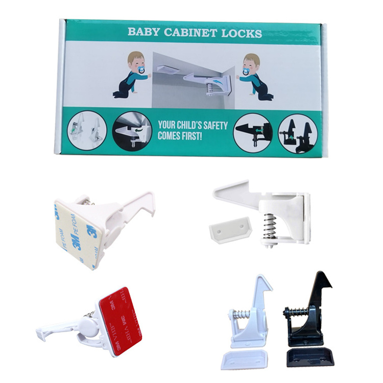 Factory OEM Plastic hidden Child child safety lock Protection Baby Proof drawer Locks With Adhesive