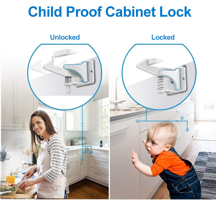 Factory OEM Plastic hidden Child child safety lock Protection Baby Proof drawer Locks With Adhesive