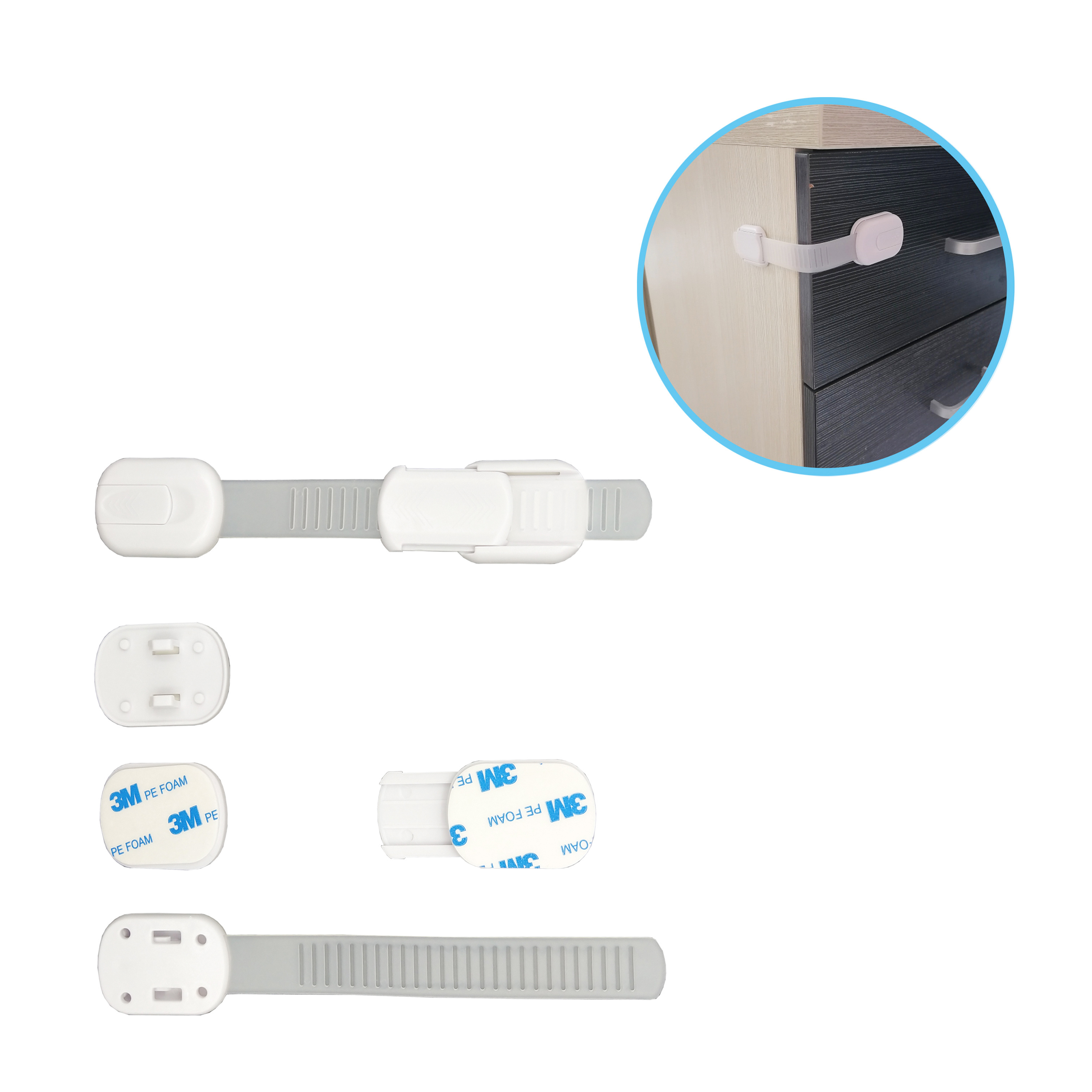 Child Safety Strap Locks Baby Locks for Cabinets and Drawers, Toilet, Fridge & More with 3M Adhesive Pads