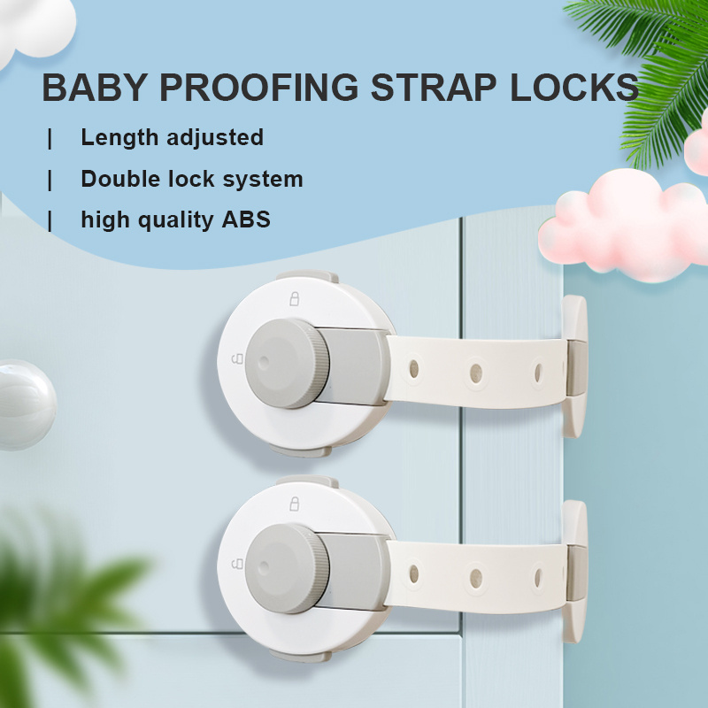 Factory Upgraded Child Safety Strap Locks for Cabinets and Drawers Fridge & More 3M Adhesive Pads Easy Installation No Drilling