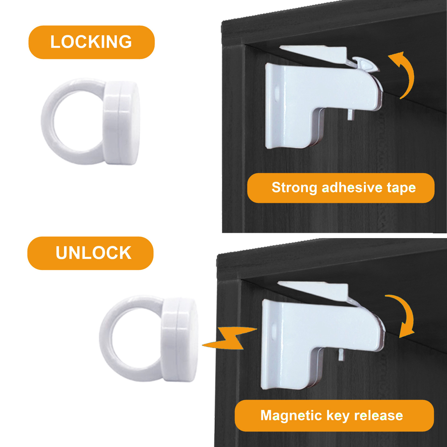 OEM 1 lock+1 Key child safety lock Magnetic Cabinet Locks for baby , Cupboards with Baby Proofing