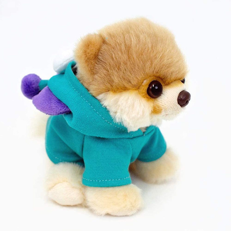 Factory wholesale Custom Cute Soft Dog in Blue Costume Stuffed Animals Plush Toys for Kids Gifts