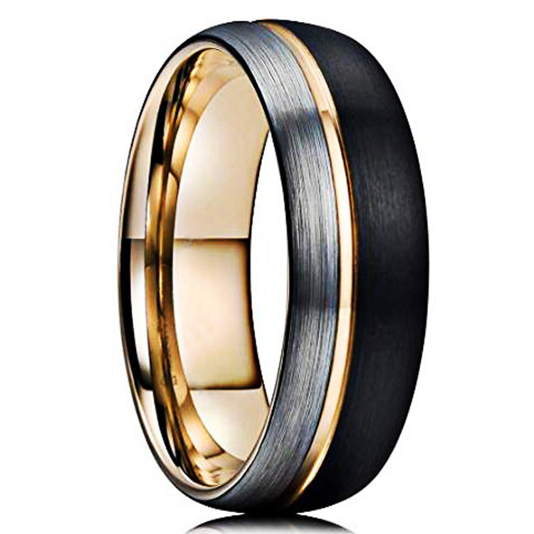 OBE jewelry 8mm Wholesale Beveled Edges  black and rose gold tungsten ring for mens tungsten and diamond wedding bands