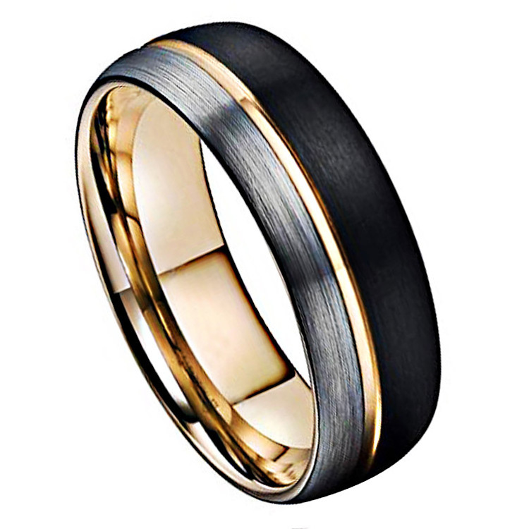 OBE jewelry 8mm Wholesale Beveled Edges  black and rose gold tungsten ring for mens tungsten and diamond wedding bands