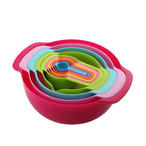 Wholesale dinnerware set home kitchen cooking baking tool set nested colorful plastic mixing bowls measuring spoon and cup