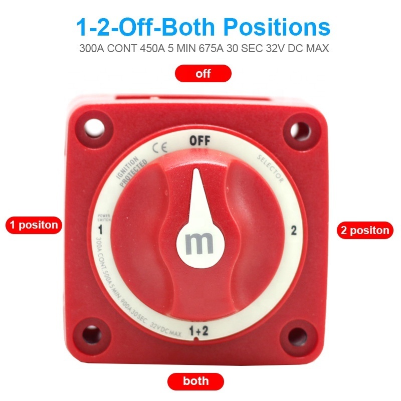 4 Position 32V 300 Amp M-Series Waterproof Ignition Protected Marine Boat Dual Battery Isolator Mini Selector Switches