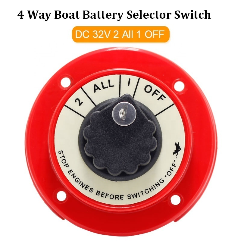 4 Way DC 32V 2 All 1 OFF Selector Dual Battery Switch with Lock for Car Boat RV Motor Replacement