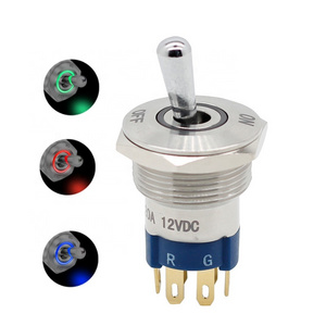 12 Volt Waterproof Push Button Toggle Switch 12V Lighted RGB Triple LED (Red Green Blue) 19mm