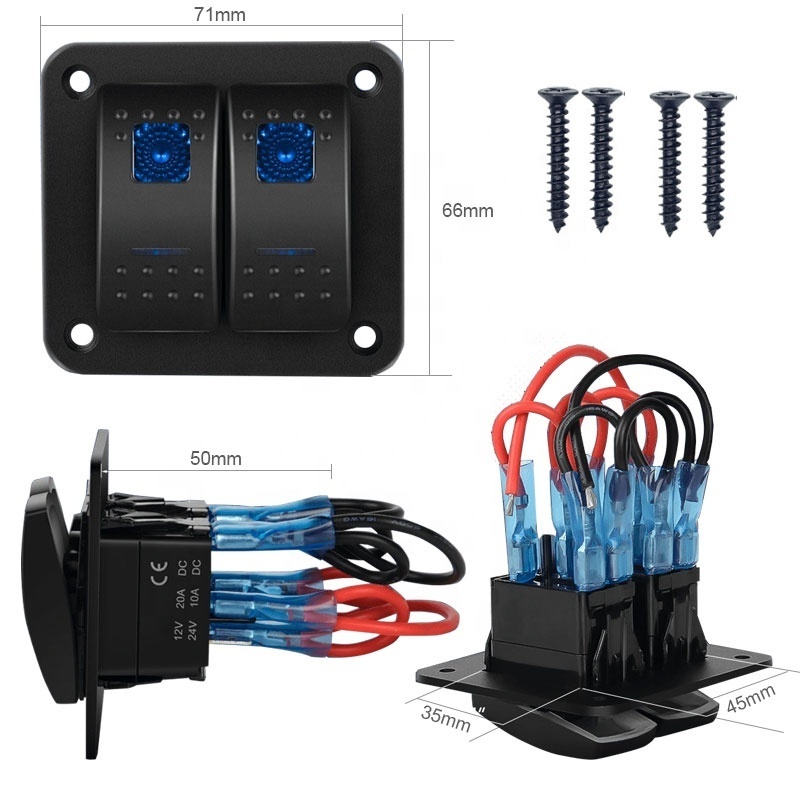 Waterproof 2 Gang Toggle Switches Custom Symbol marine Boat Switch 2 Panel with LED for Marine Car ATV UTV