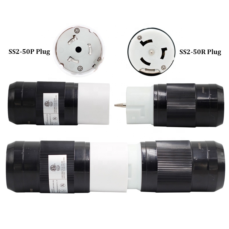 125/250V 50 Amp Generator Connector with Pin USA/Canada NEMA SS 2-50R Shore 4-Pin Straight Blade Connector 3 Pole for Marine