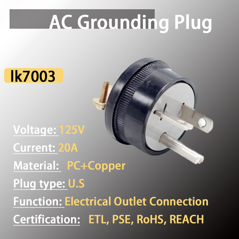 3 Wire Nema 5-20 20A 250V AC Grounding Plug Right Angle male Electrical Replacement Plug