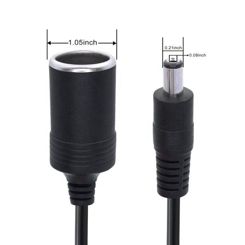 12/24V Cigarette Lighter Power Supply Cable DC 5.5mm x 2.1mm Male to Female Cigarette Lighter Plug Adapter