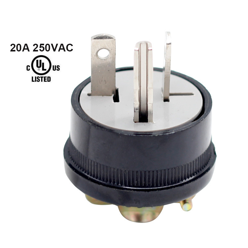 3 Wire Nema 5-20 20A 250V AC Grounding Plug Right Angle male Electrical Replacement Plug