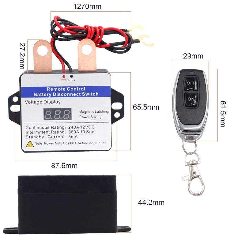 Battery Relay Switch 12V 240A Battery Disconnect Switch Led Voltmeter Remote Control Relay Switch with 2 Wireless Control Fobs