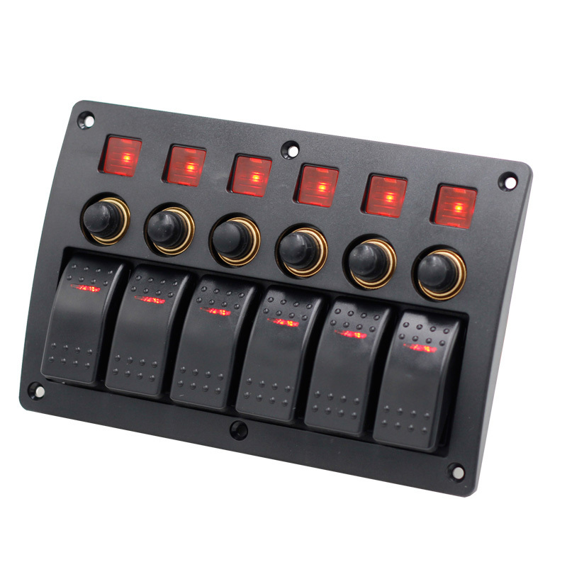 12v DC 6 Gang Toggle Control Panel 10/20A Waterproof Boat Marine Rocker Switch Panel With 5a 10a 15a Circuit Breaker