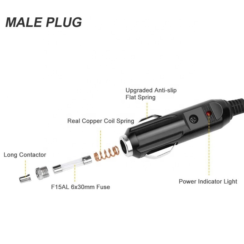 12V/24V Car Replacement Cigarette Female Socket Plug 16AWG extension cable with Lithium battery connector