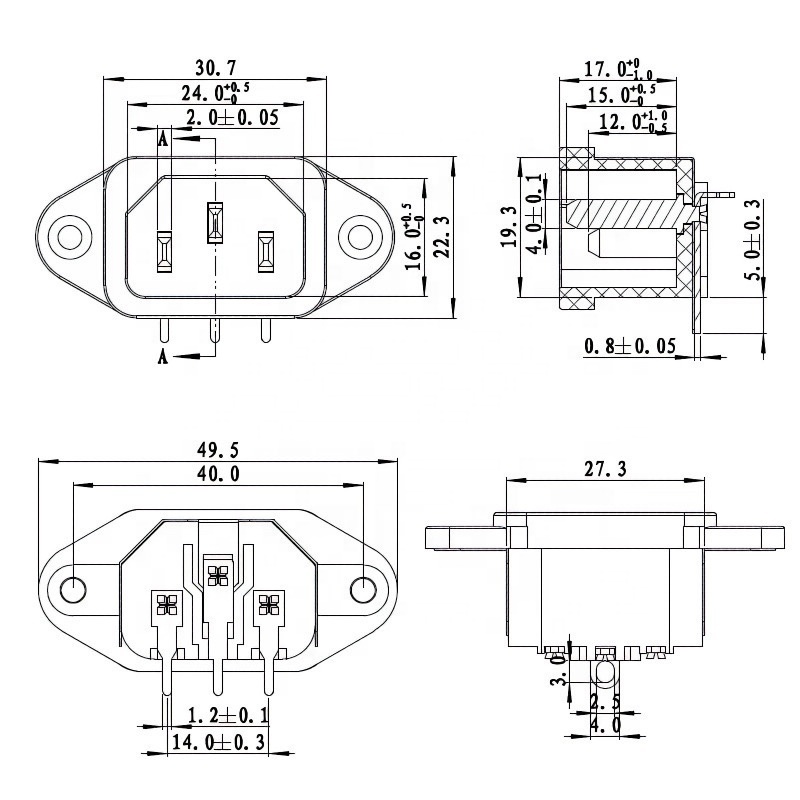 IEC320 power socket 30V 10A 15A inlet right angle 3pin screw AC socket receptacle with SPTE