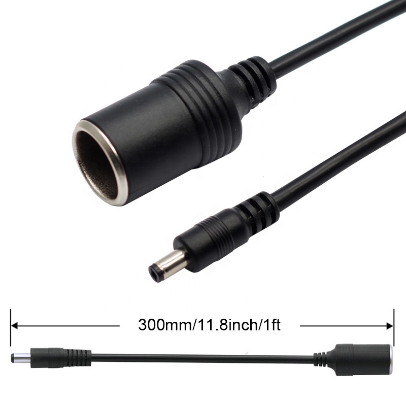 12/24V Cigarette Lighter Power Supply Cable DC 5.5mm x 2.1mm Male to Female Cigarette Lighter Plug Adapter