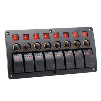 DC 12V Car Marine Boat 8 Gang LED light Rocker Switch Panel with breaker for car work light