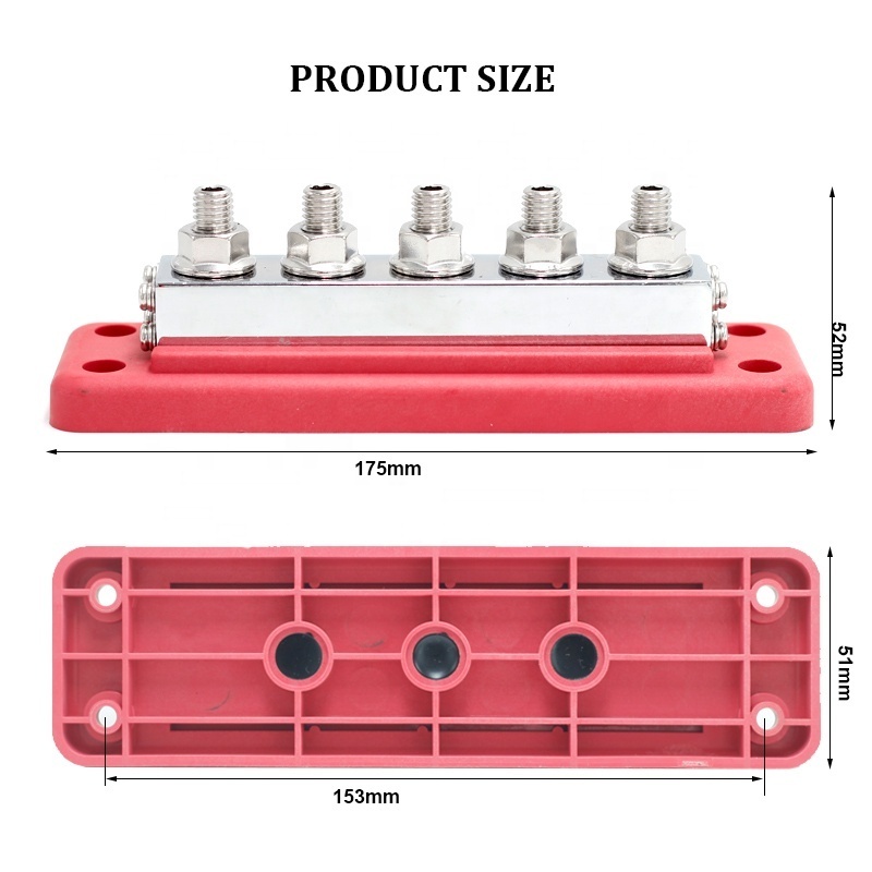 12V-48V 600A Heavy Duty Power Ground Distribution Block 48V DC Busbar Terminal Studs for Battery Marine