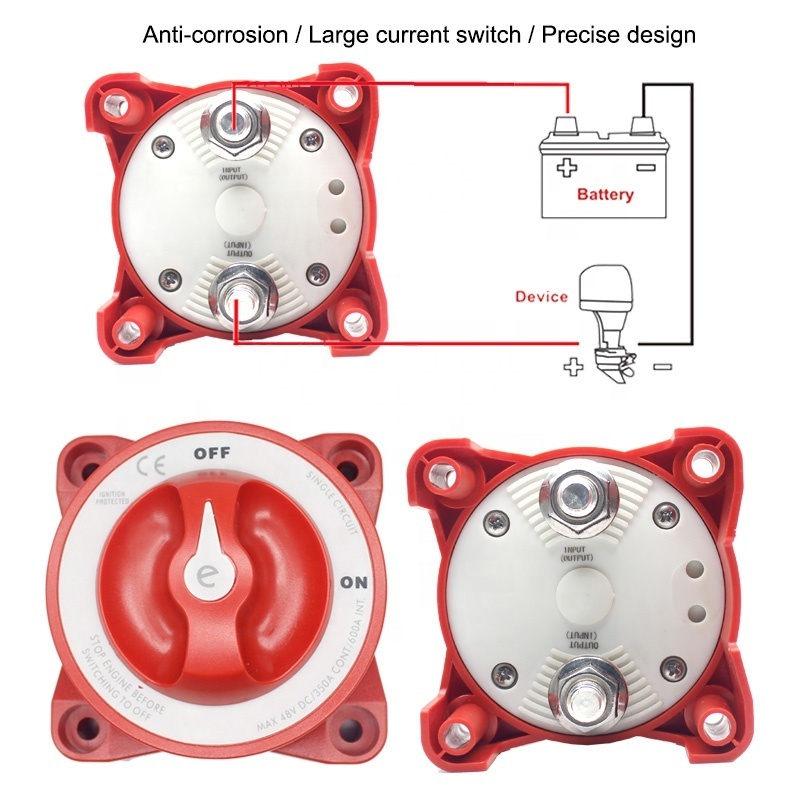 Waterproof 32V 350A RED Battery Switch Selector 4 Position Terminal Battery Cable Switch for Motorhomes