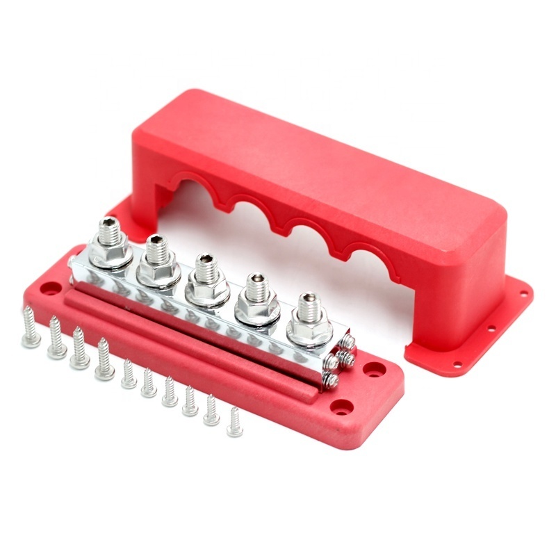 12V-48V 600A Heavy Duty Power Ground Distribution Block 48V DC Busbar Terminal Studs for Battery Marine