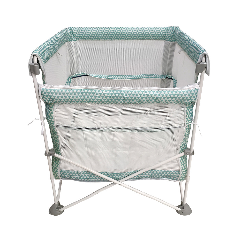 Nice Quality Foldable Baby Crib Flat Comfortable Kid Stroller With Swing Design  Cot Attached Adult Bed