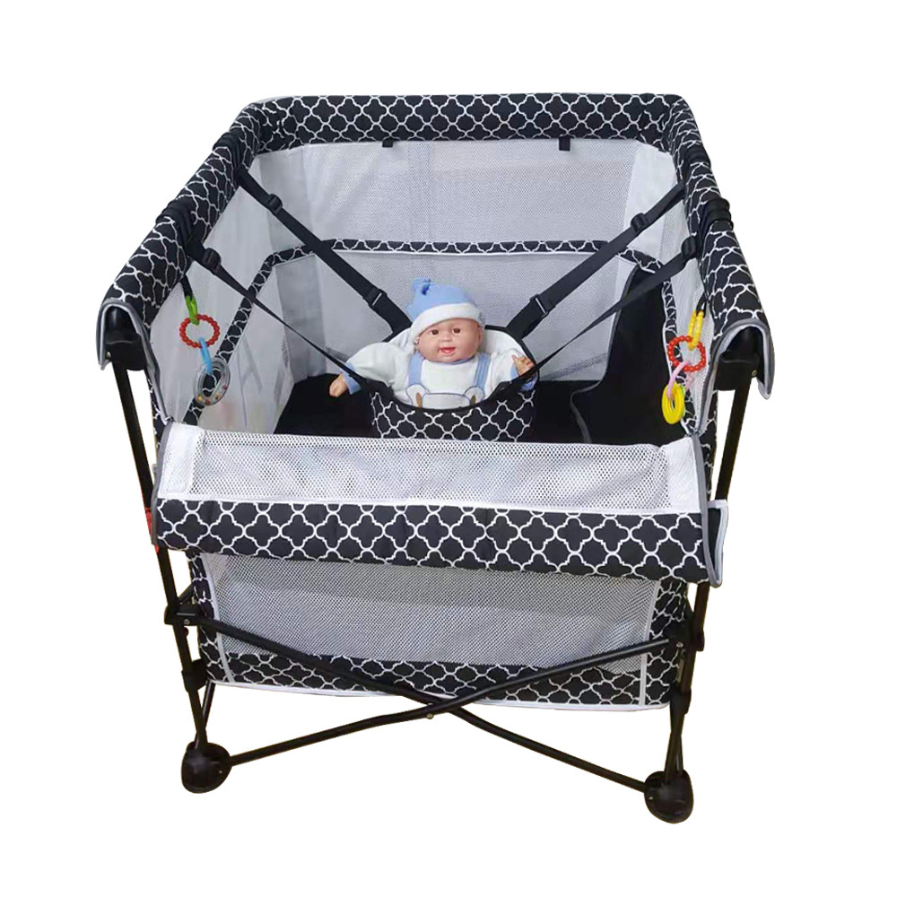 Nice Quality Foldable Baby Crib Flat Comfortable Kid Stroller With Swing Design  Cot Attached Adult Bed