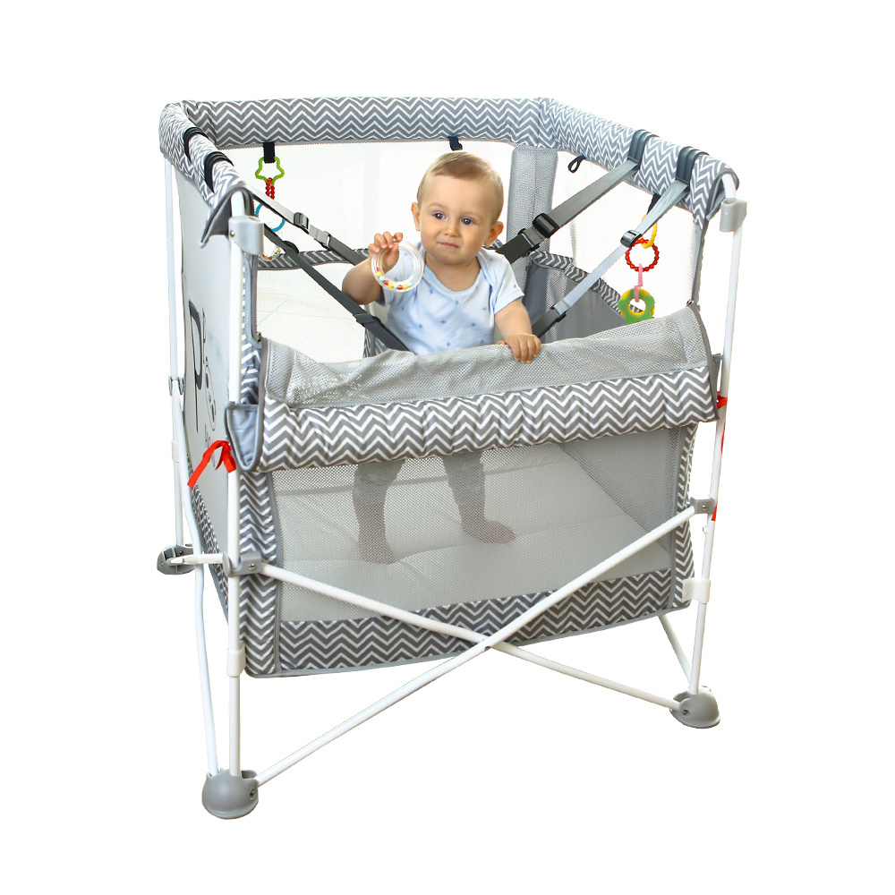 Nice Quality Foldable Baby Crib Flat Comfortable Kid Stroller With Swing Design  Cot Attached Adult Bed