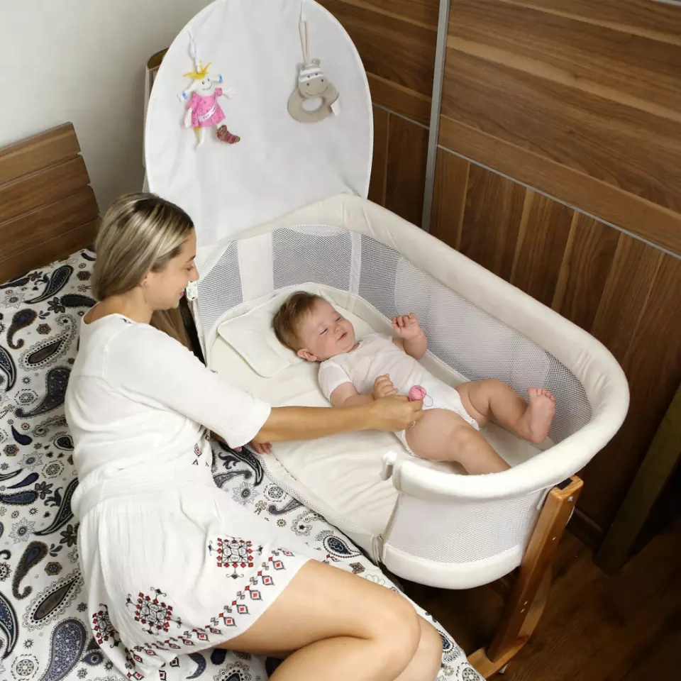 Modern Universal Crib Bumper Electric Baby Bed Cribs Portable Foldable Swing Beds in Bedroom Wooden for Adults Height Adjustable