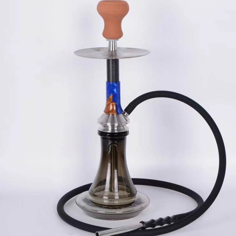 Wholesale Large Shisha Hookah Set Rubber Pipe German Resin Stainless Steel Narguile Glass Bottle Gravity Shisha Hookah