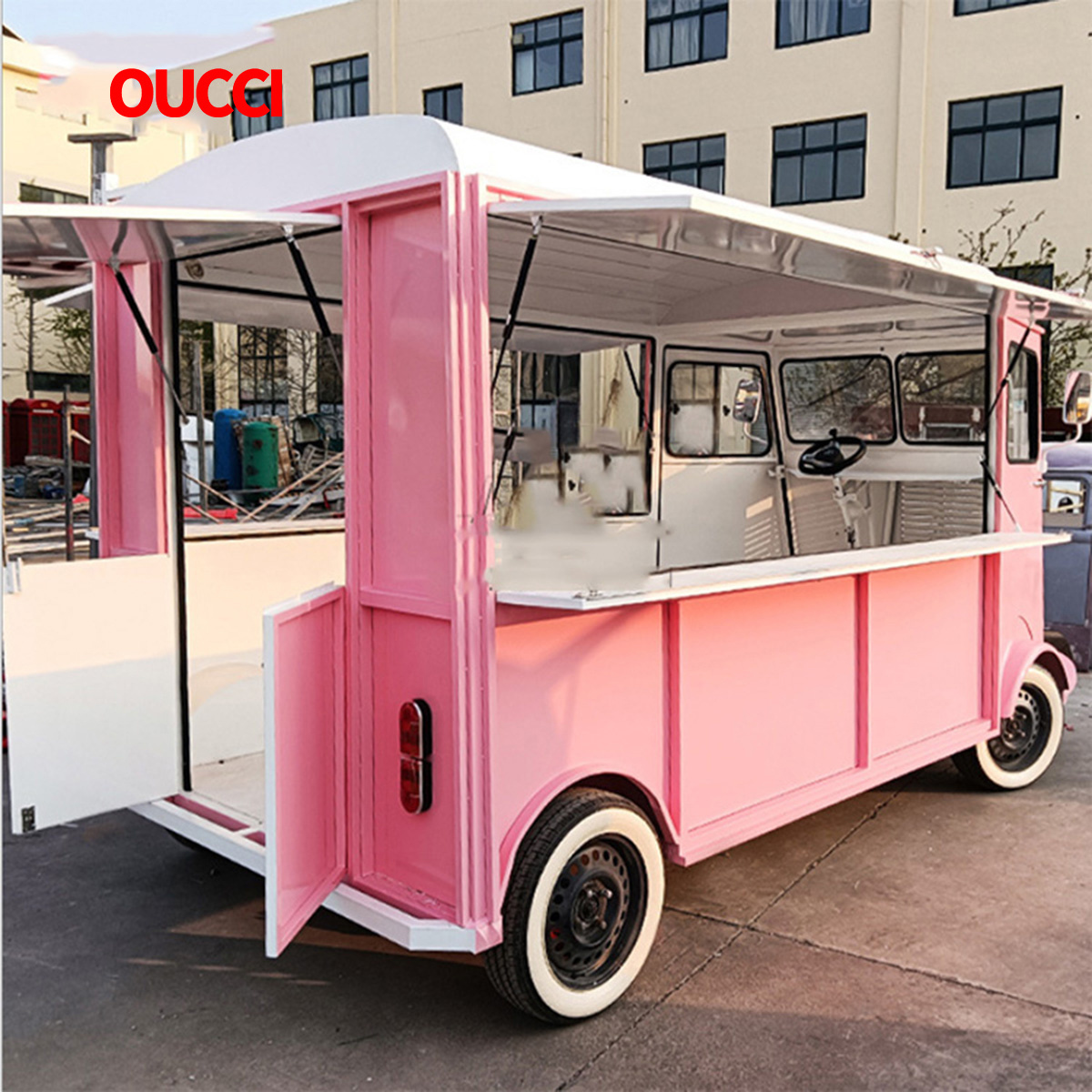 Affordable fully equipped used mobile salon food truck pink hot dog stand for frozen yogurt