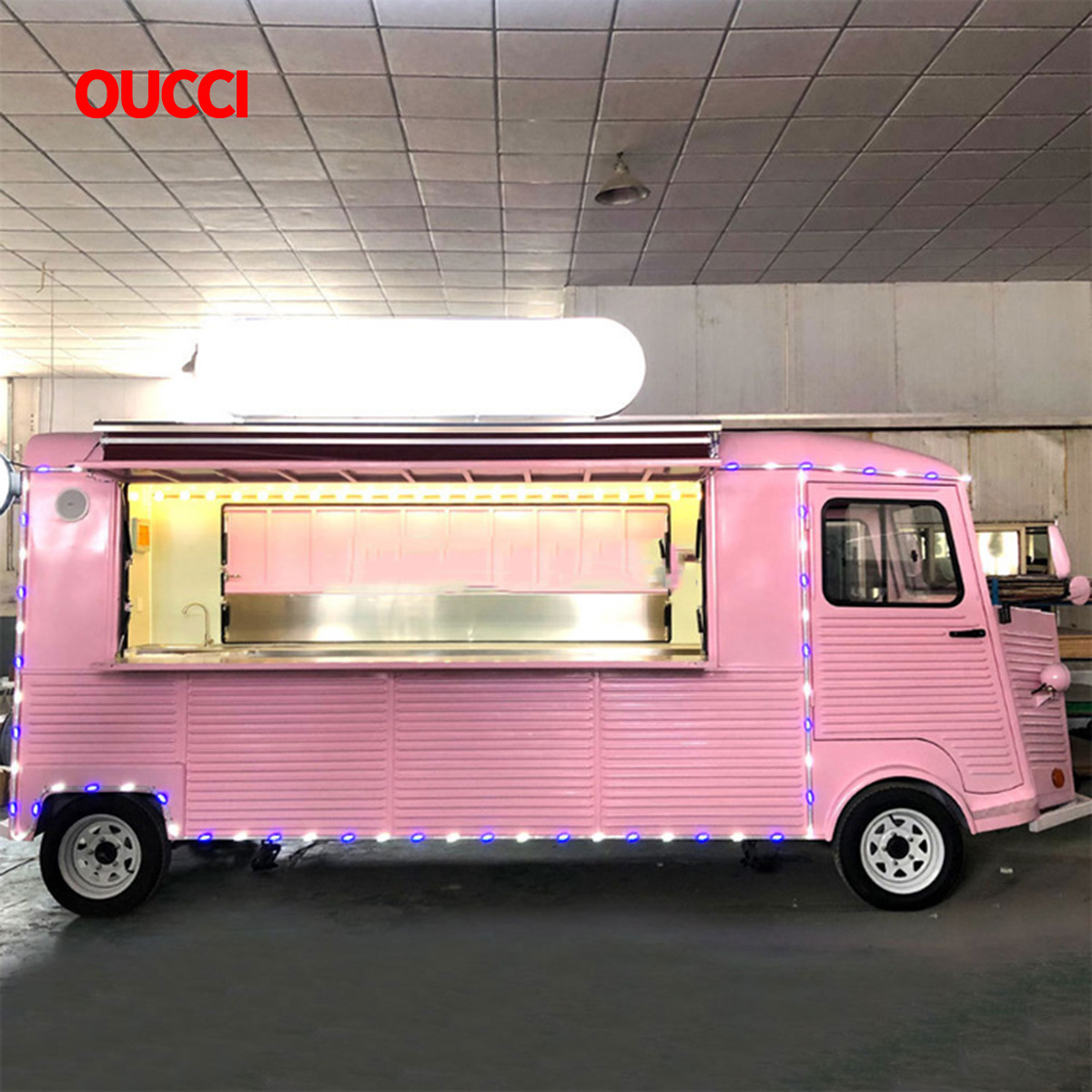 Affordable fully equipped used mobile salon food truck pink hot dog stand for frozen yogurt