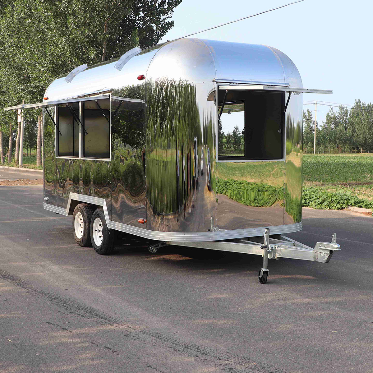 New Stainless Steel Mobile Coffee Food Van Airstream Food Trailer Restaurant Bakery Home Use Fast Food Truck Water Corn Flowers