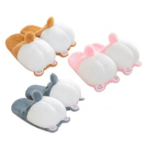 Cute corgi ass plush slippers plush stuffed animal dog slippers home casual bedroom slipper