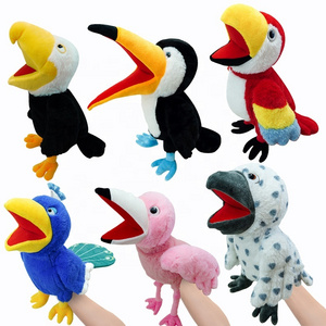 Stuffed Plush Parrot Hand Puppets Toy Cartoon Plush Bird Animal Glove Doll Story Telling Puppets Role Play Toy Puppet