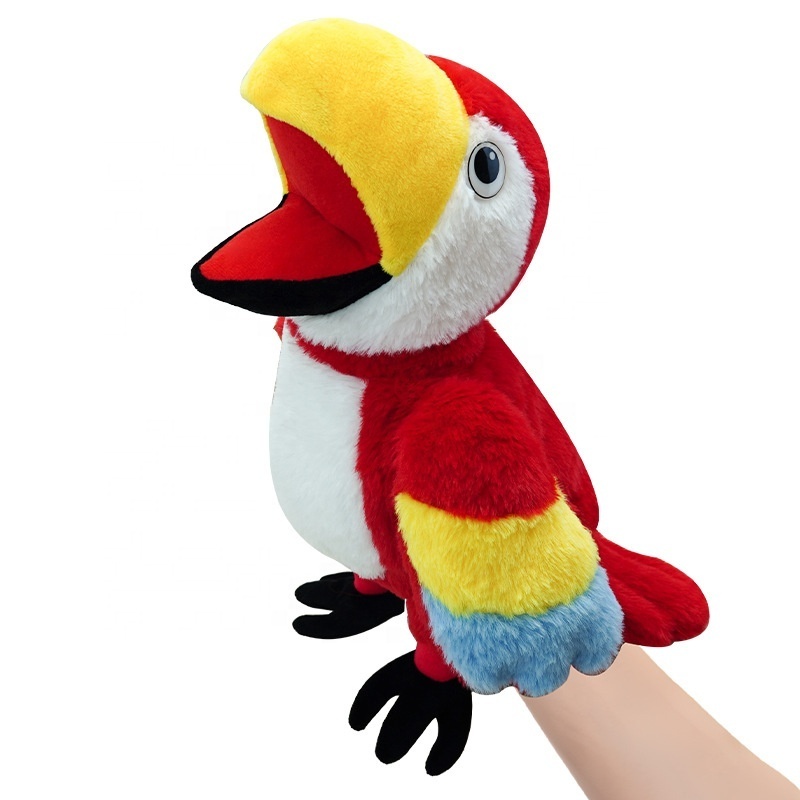 Stuffed Plush Parrot Hand Puppets Toy Cartoon Plush Bird Animal Glove Doll Story Telling Puppets Role Play Toy Puppet