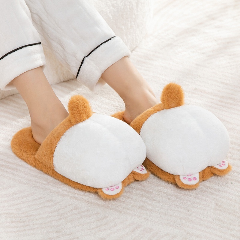 Cute corgi ass plush slippers plush stuffed animal dog slippers home casual bedroom slipper