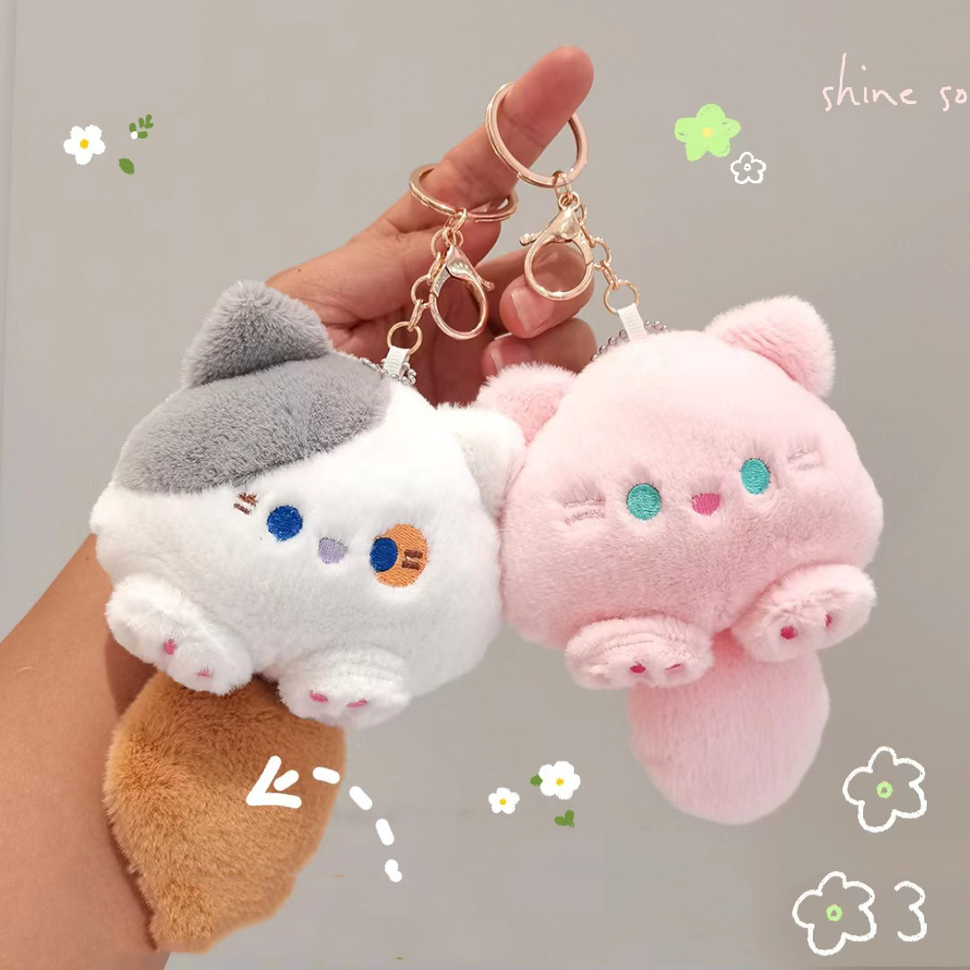 Cartoon keychains pink color cute kitty cat custom mini plush toy pillow keychain